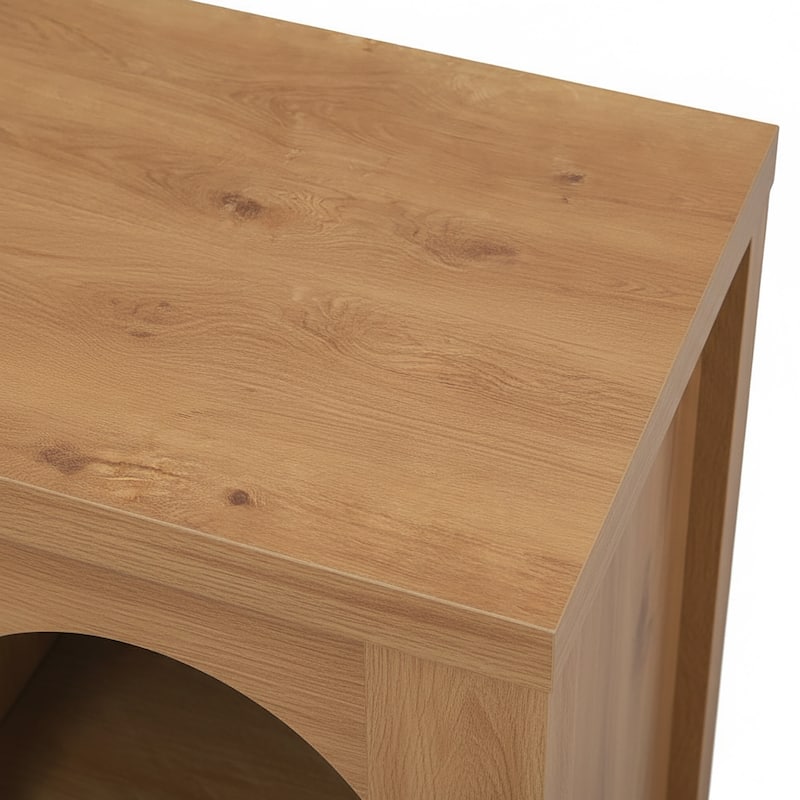 Walker Edison Modern Arched Glass Accent Cabinet with Brass Hardware