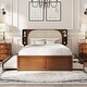 preview thumbnail 21 of 28, Wood Queen Size Platform Bed with Drawers, Trundle and Rattan Storage Headboard Brown
