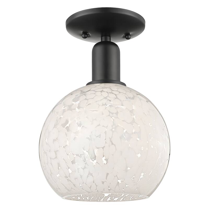 Innovations Lighting 716-1C-12-8 White Mouchette Semi-Flush White - Matte Black / White Mouchette