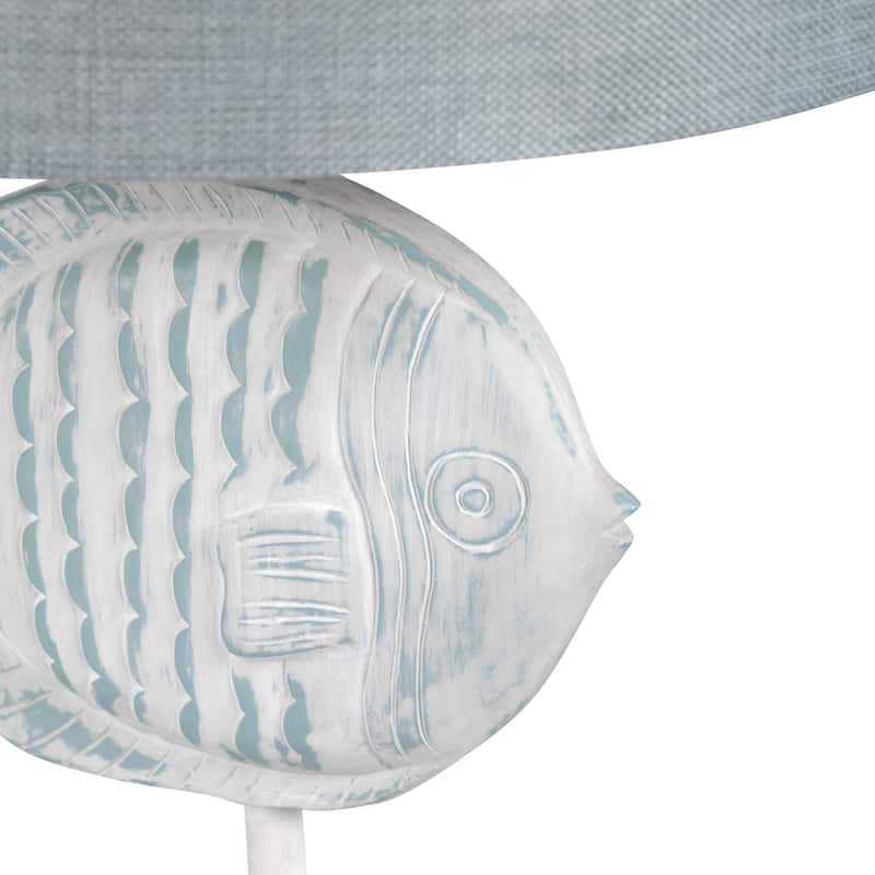 Light Blue and White Resin Fish Table Lamp with Shade - 14" x 14" x 24.5"