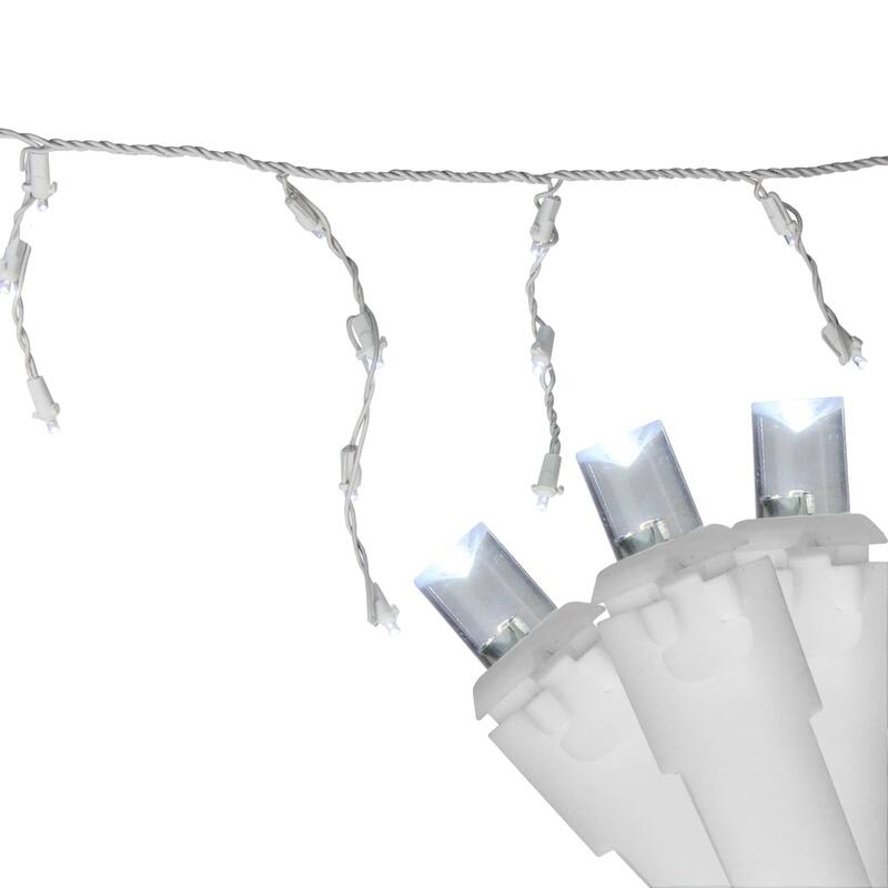 100ct Pure White LED Wide Angle Christmas Icicle Lights - White Wire