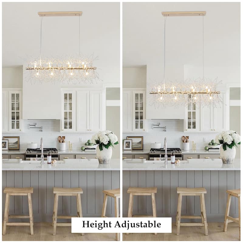 36.6 inch 12-Light Modern Firework Crystal Chandelier for Dining Room, Semi Flush Mount Chandelier for Dining Living Room