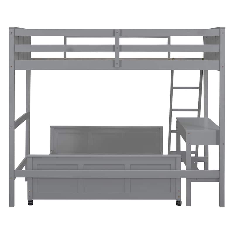 Wooden Bunk Bed with Desk