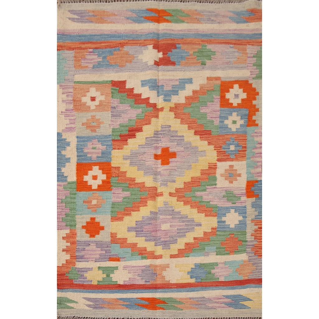 Southwestern / Geometric Kilim Accent Rug Flatweave Wool Carpet - 3'3"x 5'0"