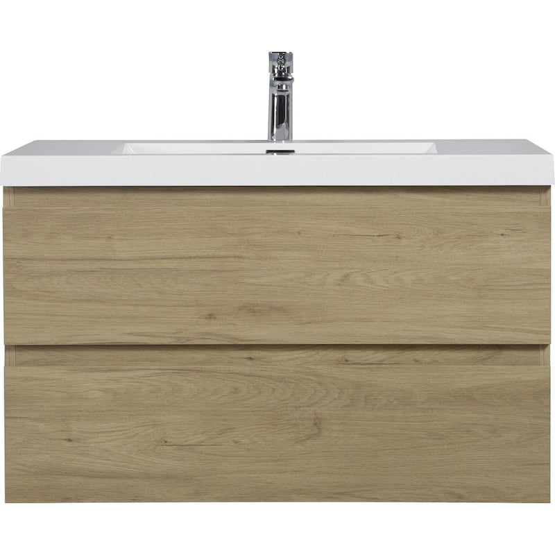 36"Bathroom Vanity with Sink,Modern Wall-Mounted Bathroom Storage Vanity Cabinet with Resin Top Basin and Soft Close Drawers