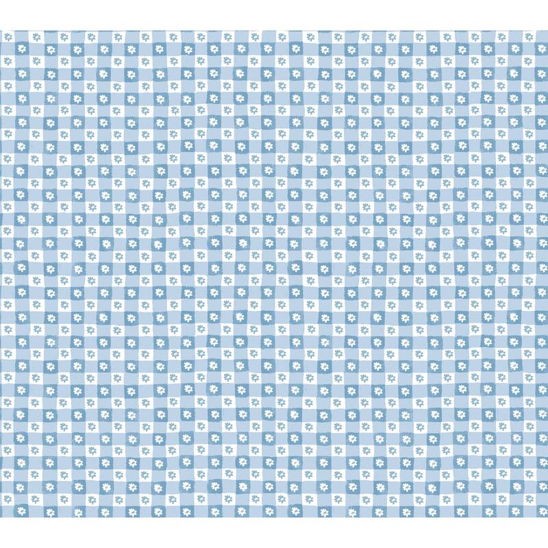 Rifle Paper Co. Daisy Gingham Blue Floral Check Premium Peel + Stick Wallpaper