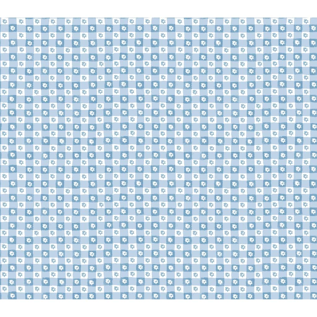 Rifle Paper Co. Daisy Gingham Blue Floral Check Premium Peel + Stick Wallpaper
