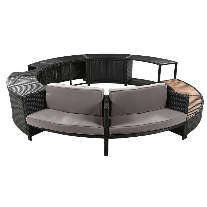 Outdoor Rattan Spa Frame Conversation Sofa Set with Storage & Bench