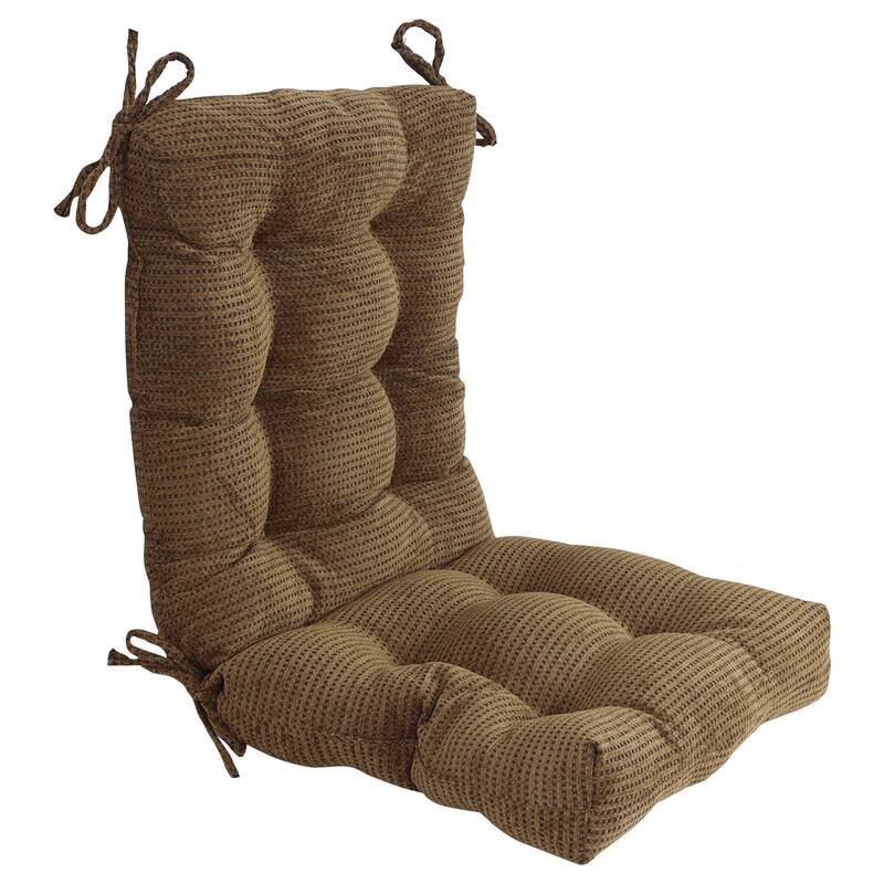 Jacquard Chenille Tufted Chair Cushion - 18 x 38 - Gingham Brown - Single