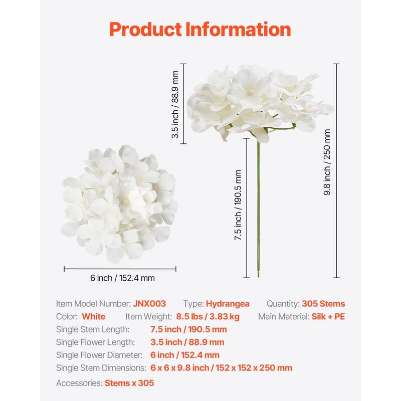 White Silk Hydrangea Artificial Flowers Set Realistic Layered Bloom Flexible Stems