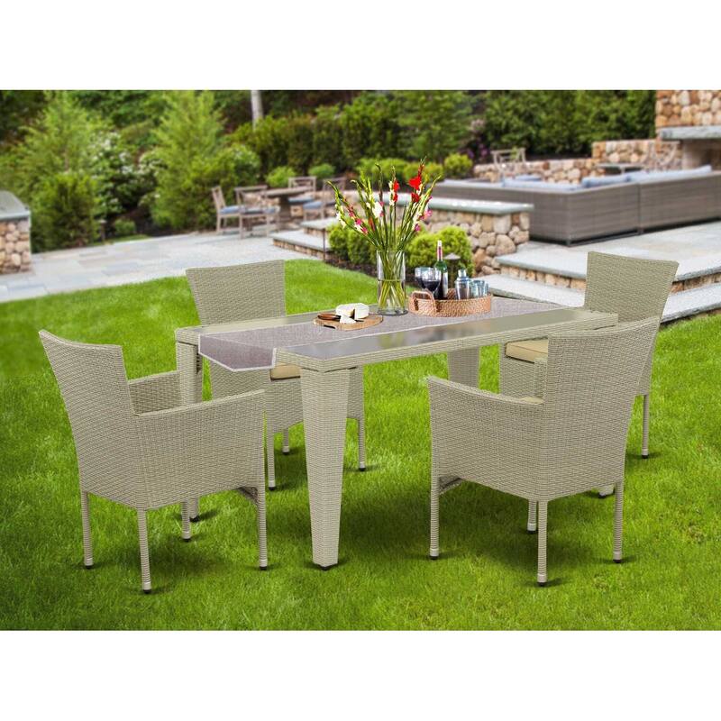 HomeStock 5-Piece Natural Oak Finish Solid Wood Top Dining table with 4-Chairs