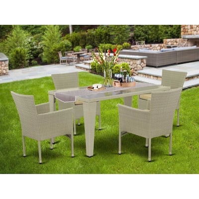 HomeStock 5-Piece Natural Oak Finish Solid Wood Top Dining table with 4-Chairs