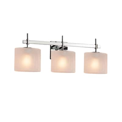 Justice Design Fusion Union 3-light Polished Chrome Bath Bar, Frosted Crackle Oval Shade