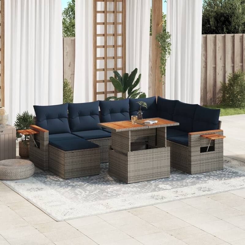 vidaXL Patio Sofa Set with Cushions Outdoor Furniture 8/9 Piece Poly Rattan - 21.7 x 24.4 x 27.2 - Grey