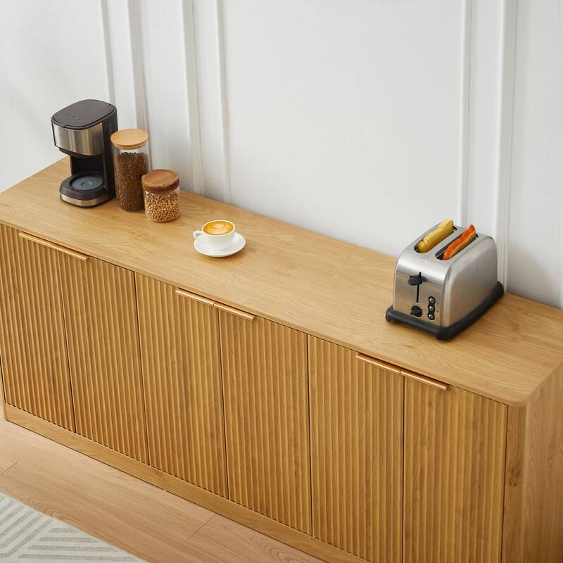 Modern 67" Fluted Buffet Sideboard Cabinet with Shelves, TV Stand Storage Cabinet with 4 Wave Doors for Organized Living Spaces