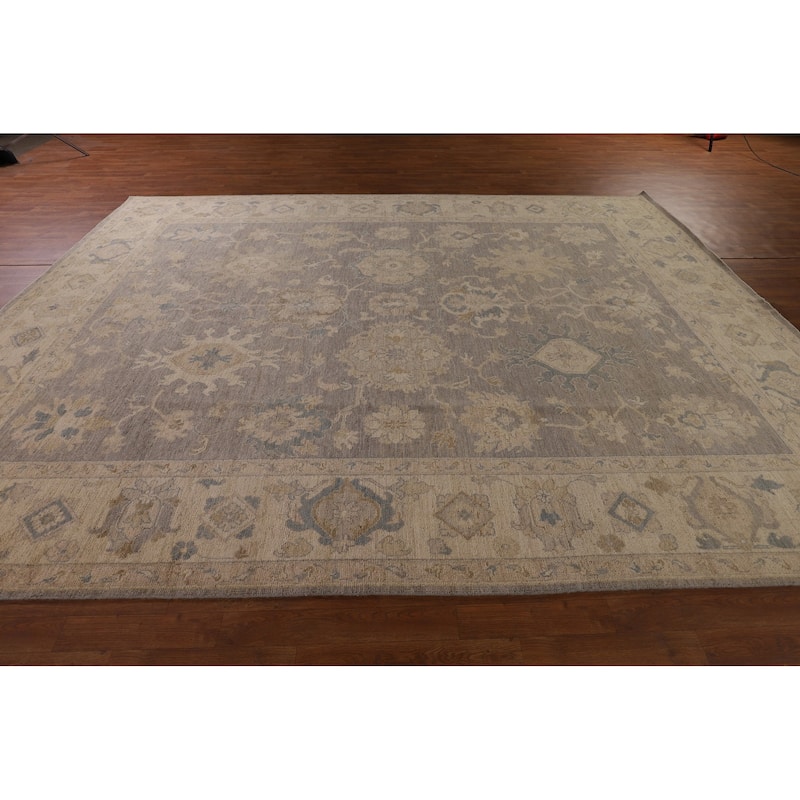 Vegetable Dye Gray Oushak Turkish Area Rug Hand-Knotted Wool Carpet - 9'4" x 12'4"