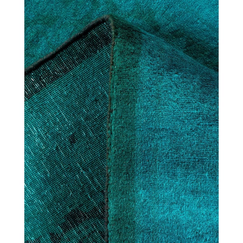 Overton Hand Knotted Wool Vintage Inspired Modern Contemporary Overdyed Blue Runner Rug - 2' 7" x 17' 9"