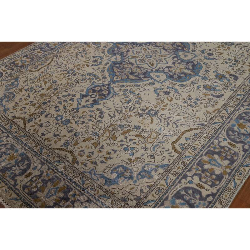 Floral Tabriz Persian Area Rug Hand-Knotted Bedroom Wool Carpet - 6'7"x 9'7"