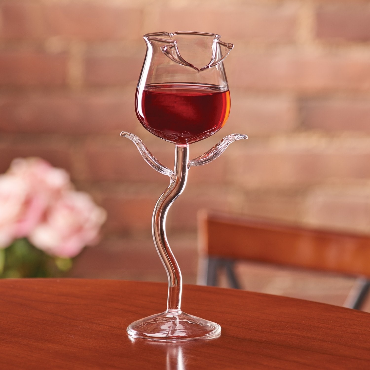 ART & ARTIFACT Rose Wine Glass - Floral Shaped Stemware, Holds 4 Ounce -  Clear