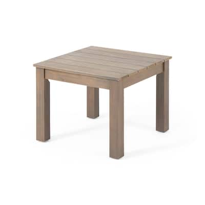 19.75 in. Brown Square Wood End Table with Slatted Design