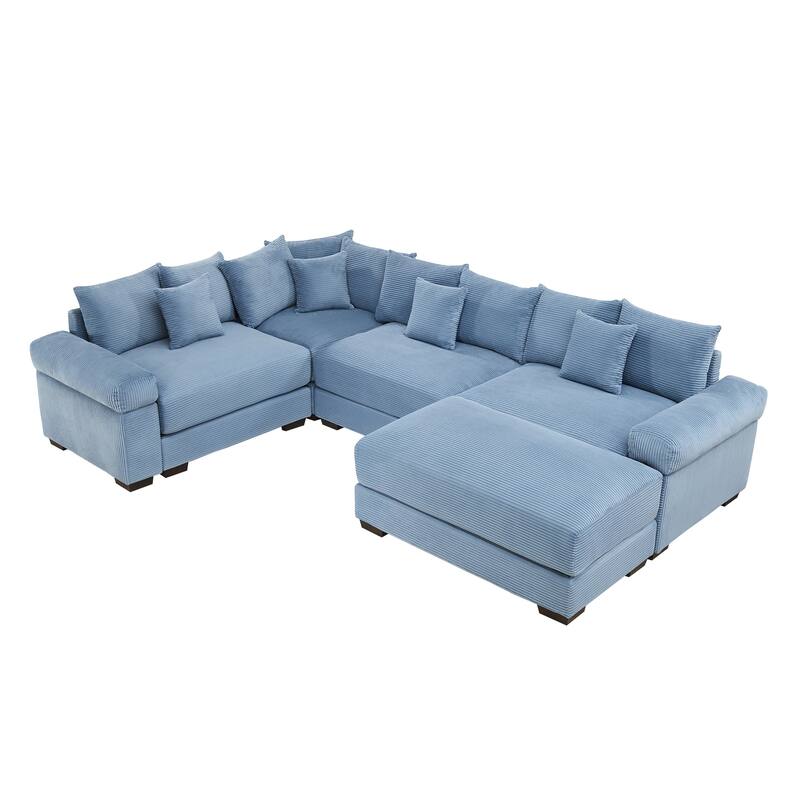 GDFStudio - Corduroy 5-Seater 116.9" Cloud Modular Sectional Couch with Ottoman