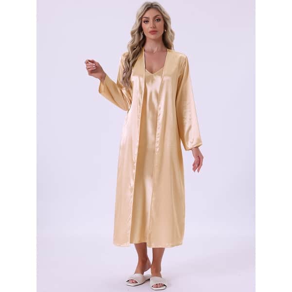 satin pajama dress SlesSic V-Neck Satin Slip Nightdress Classic Crease Detail Sleep Dress, Black / L