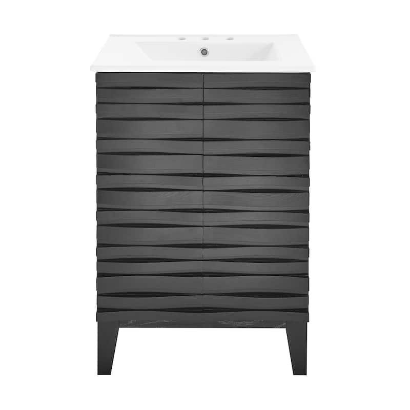 Cascade 24 In. Black Oak Bathroom Vanity With White, 3-Hole Ceramic Sink Top