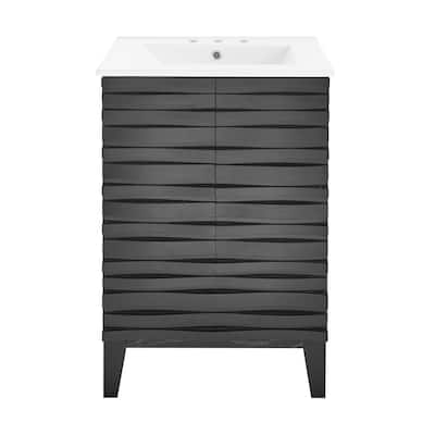 Cascade 24 In. Black Oak Bathroom Vanity With White, 3-Hole Ceramic Sink Top