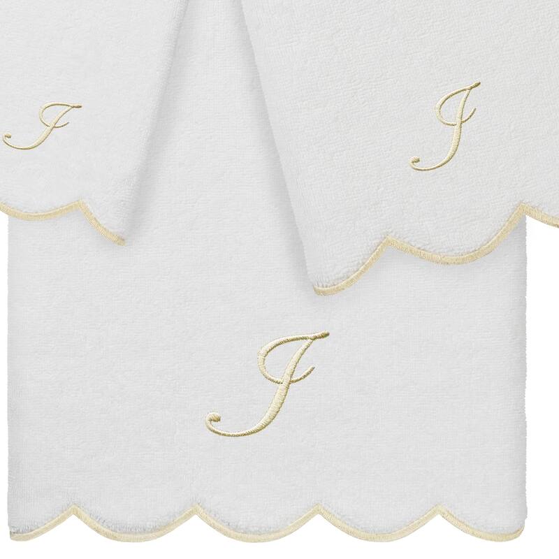 Authentic Hotel and Spa 100% Turkish Cotton Beige ADORNIA Scallop Personalized 3 Piece Towel Set - 3 Piece Set