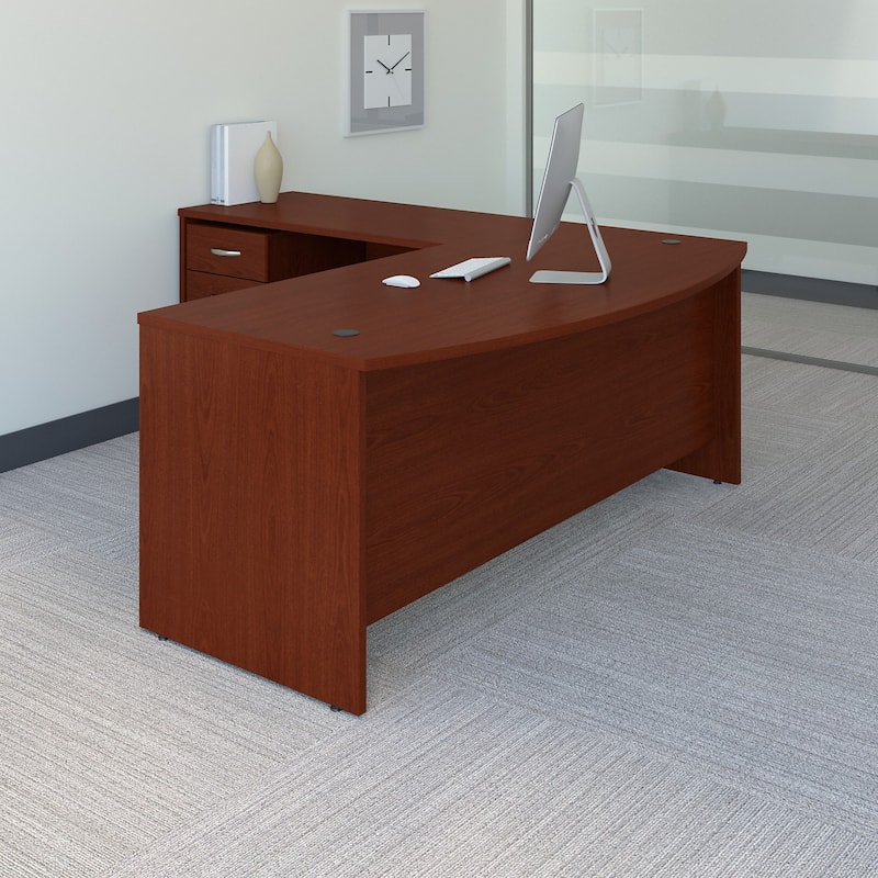 Series C 72W Bow Front L Desk with Drawers by Bush Business Furniture - Mahogany