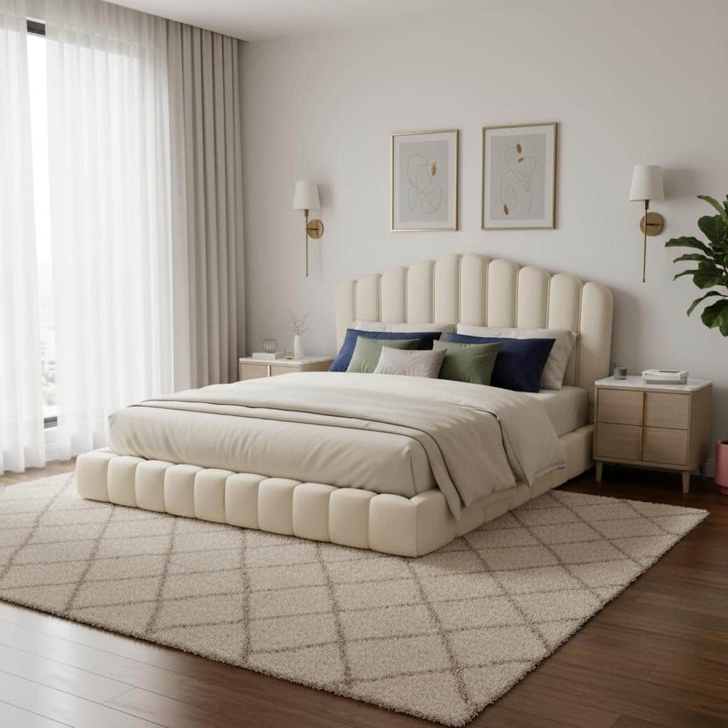 Velvet Upholstered Queen Floor Bed by Harper&Bright Designs