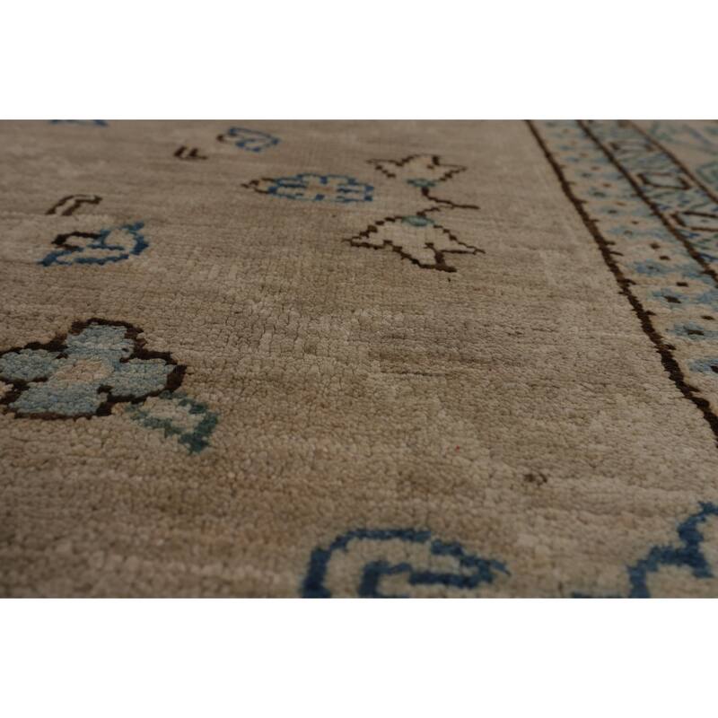 Vegetable Dye Oushak Turkish Rug Handmade Beige Floral Wool Carpet - 7'10"x 9'6"