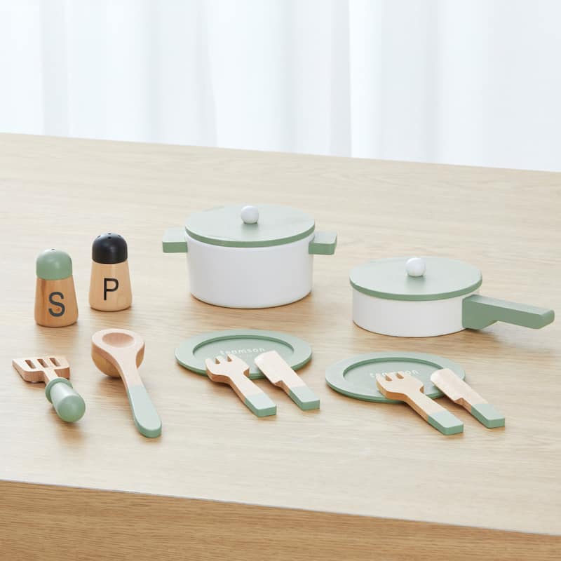 Teamson Kids - Little Chef Frankfurt Wooden Cookware play kitchen accessories - Green