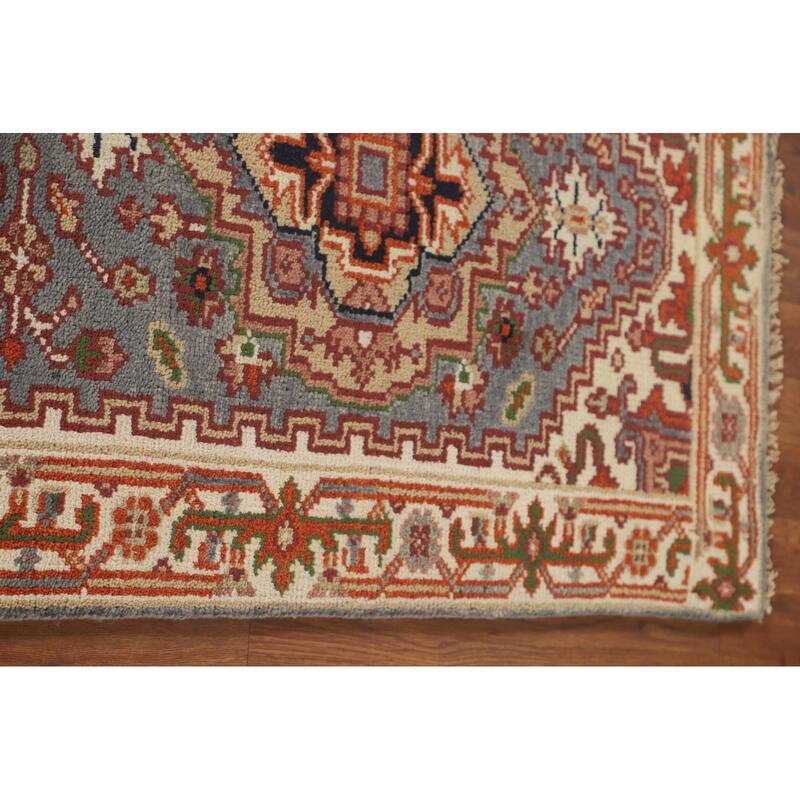 Gray Geometric Heriz Serapi Oriental Runner Rug Wool Carpet - 2'7" x 8'1"