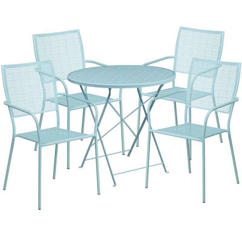 30'' Round Indoor-Outdoor Folding Patio Table Set with 4 Square Back Chairs