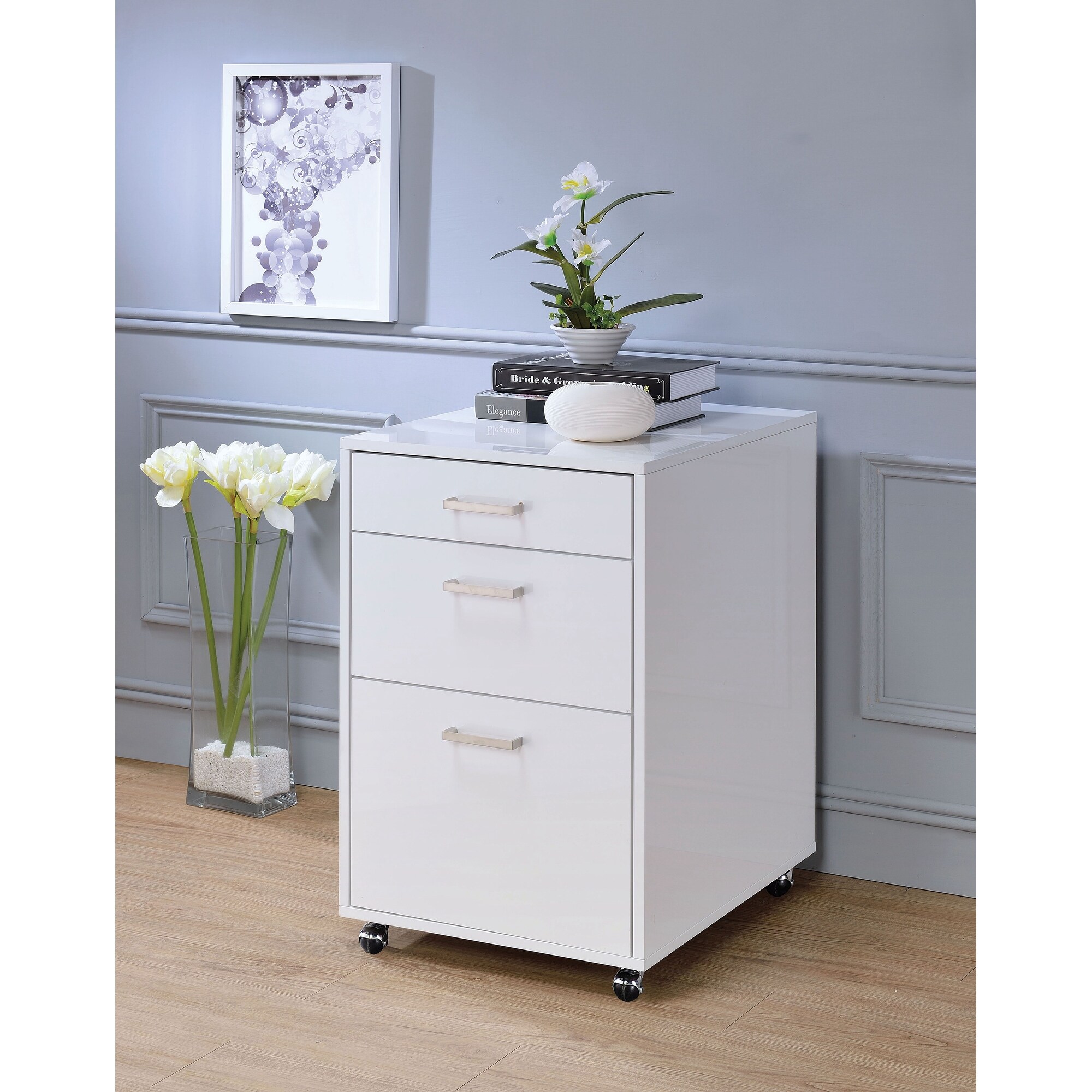 Grey File Cabinet in White High Gloss Chrome Bed Bath Beyond 37794912