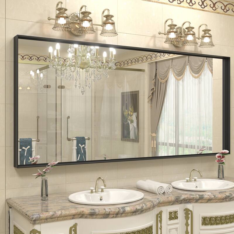 Full Size Metal Frame Wall Mirror Black Tempered Glass for Bathroom - 32x72