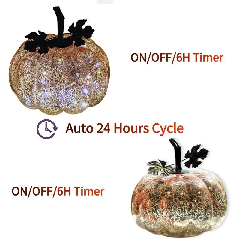 Mercury Glass Pumpkin Lights with Timer – Fall Halloween Table Decorations for Home & Thanksgiving Decor