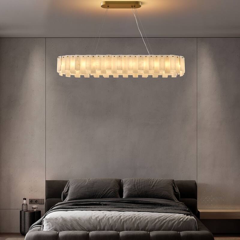 Modern Layered Alabaster Slice Chandelier, Round or Linear Pendant Light, D600-L1200 - Gold