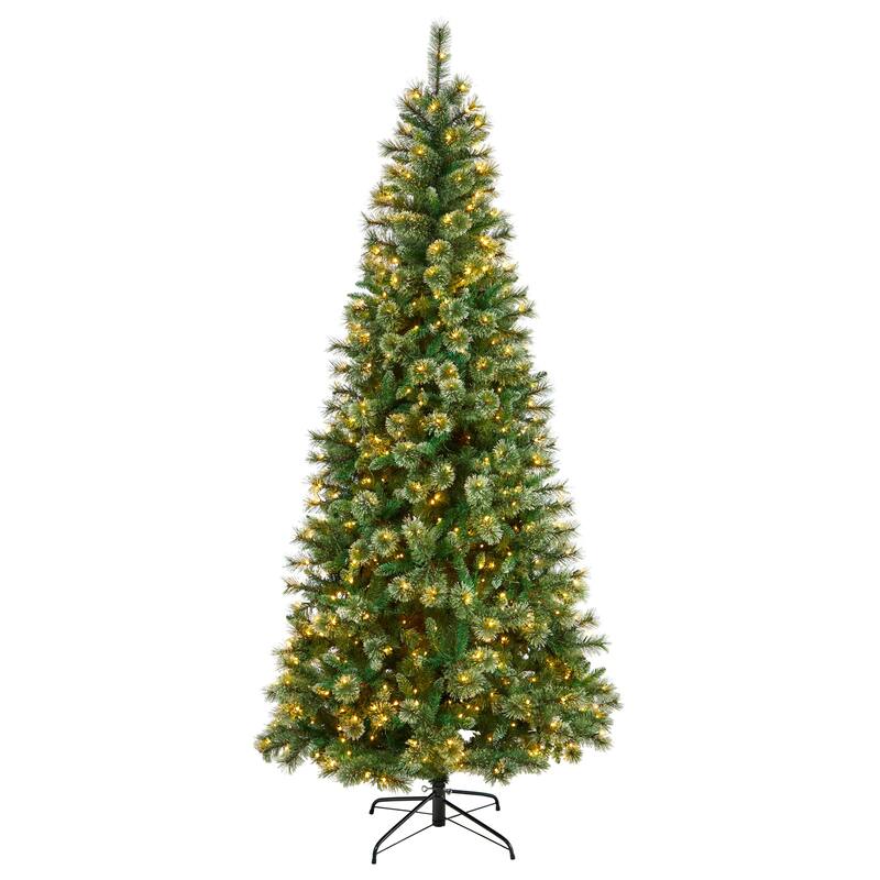 8’ Wisconsin Slim Snow Tip Pine Artificial Christmas Tree, Clear LED - 8 Foot