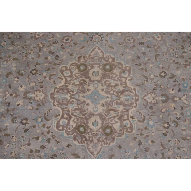 Hand Knotted Oriental 100% Wool Carpet Traditional Floral Greys & Charcoal Tabriz Area Rug - 13' 3'' X 9' 4''