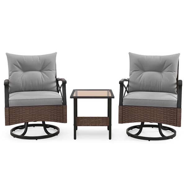 3 PCS Outdoor Swivel Chair Set Cushioned Rocker Chair w/ Side Table