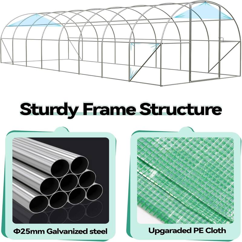 28x10x7.5 FT Walk-in Tunnel Greenhouse with Swing Door & 16 Vent Windows - W300*D850*H228cm