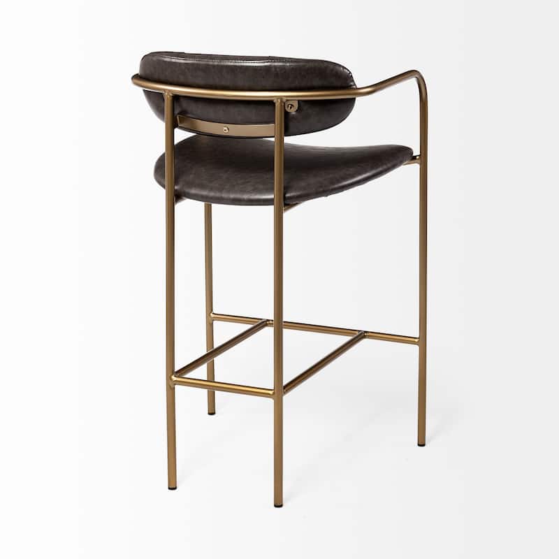 Parker Brown Faux-Leather Seat with Gold Metal Frame Bar Stool