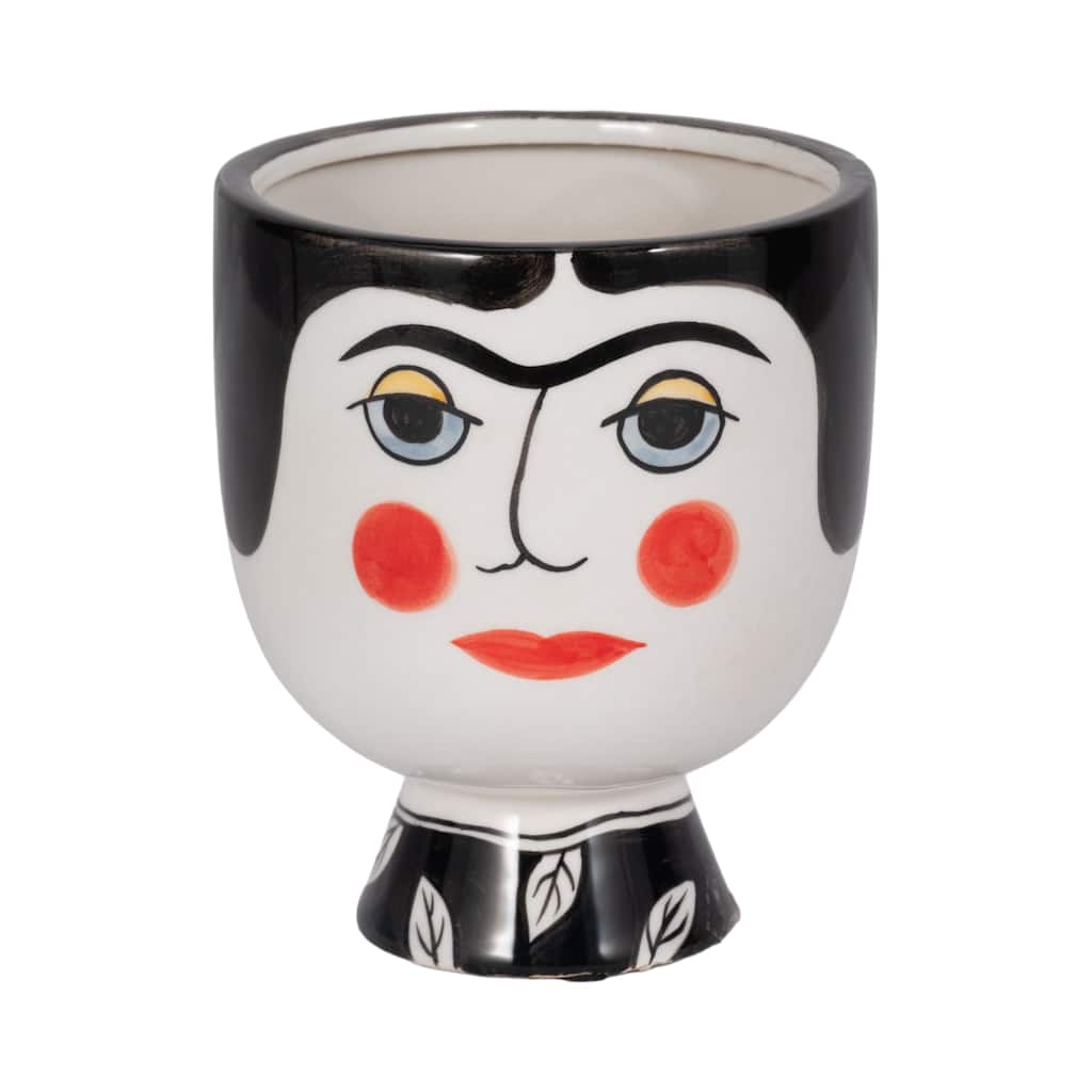 7"Hx6" Diameter, Frida Face Flower Vase, Black/White Finish, Made with Ceramic, Unique Decorative Vase for Centerpieces,
