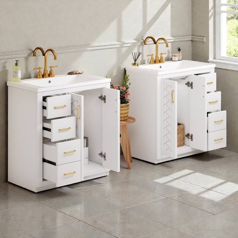 60" Modern Bathroom Vanity with Separate Ceramic Sink, Solid Wood and MDF Storage Cabinet, Soft Closing Doors