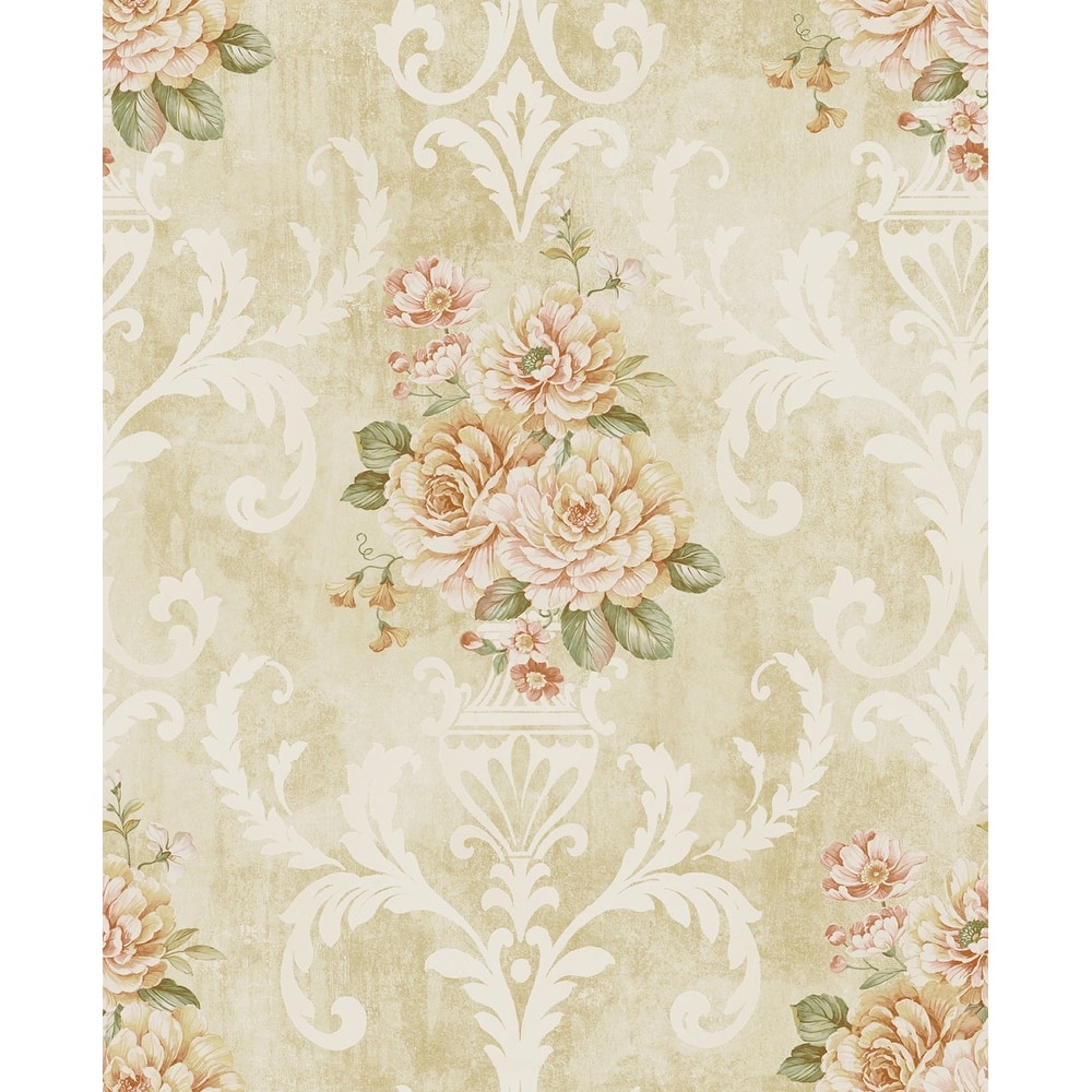 Seabrook Designs Eryn Floral Damask Unpasted Wallpaper