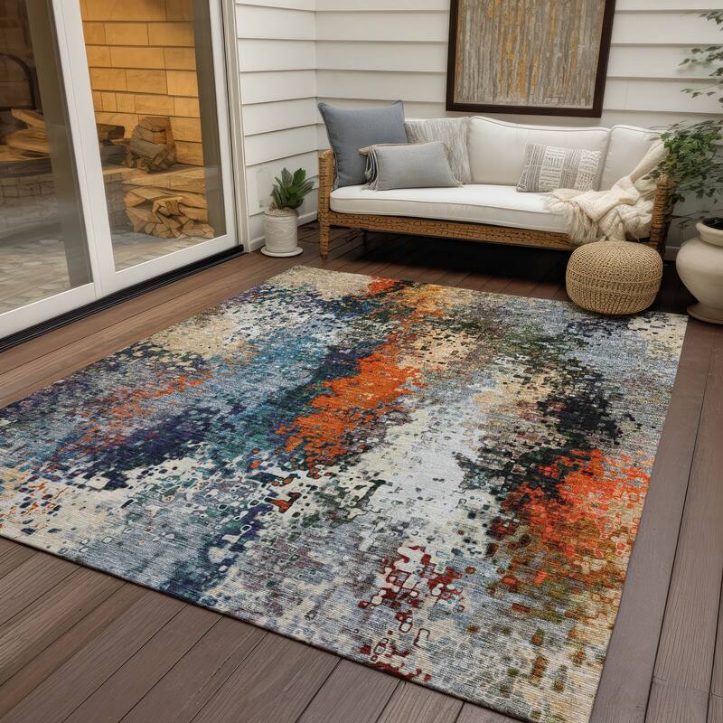 Machine Washable Indoor/ Outdoor Contemporary Abstract Chantille Rug
