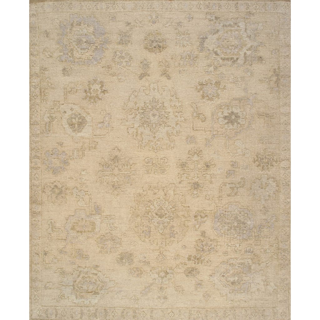 Pasargad Home Oushak Hand-Knotted Cream Wool Area Rug