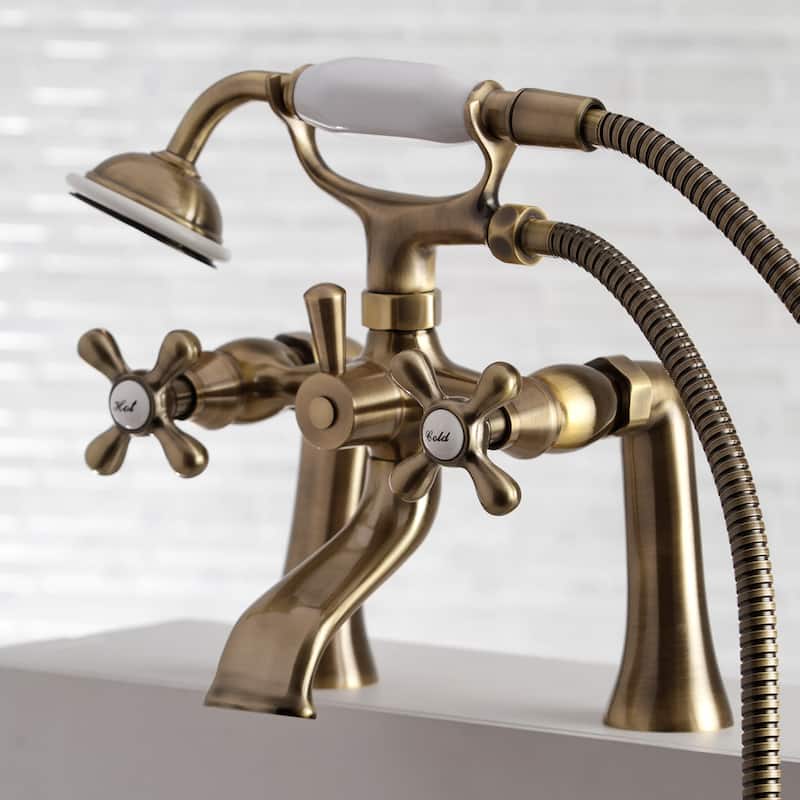Kingston Brass Deck Mount Clawfoot Tub Faucet with Hand Shower in Matte Black